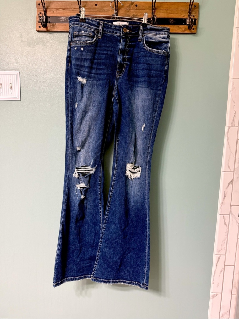 Flying Monkey Dark Indigo Distressed Flare Jeans
